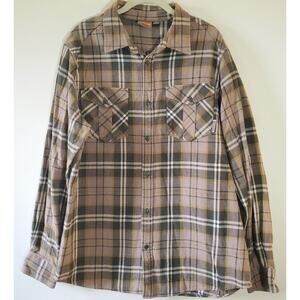 Merrell Mens XL Classic Tan Plaid Cotton Flannel Shirt Outdoor Farmhouse